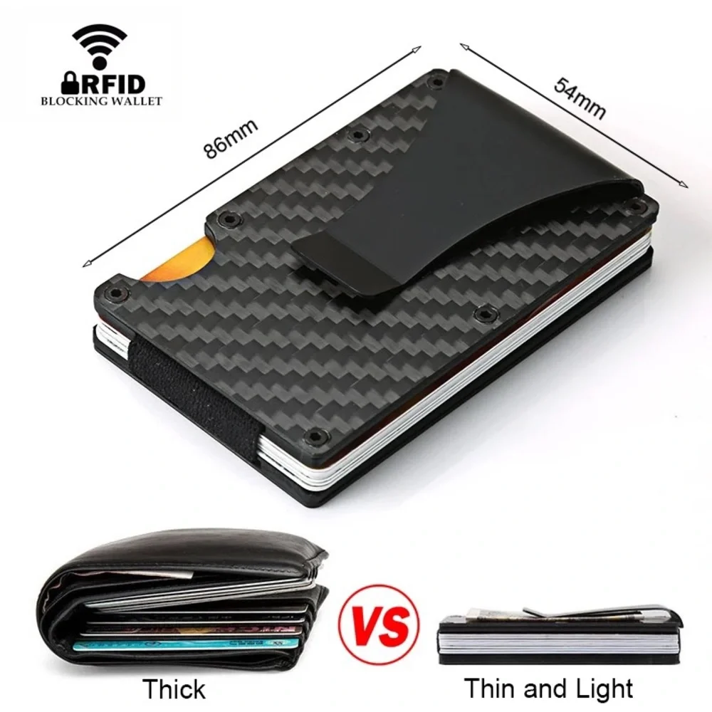 Mens RFID Blocking Carbon Fiber Slim Money Clip Wallet ID Credit Card Holder